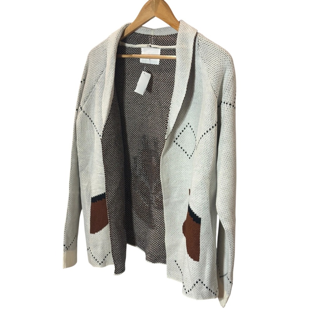 Panache Apparel Horse Knit Cardigan Sweater Cream Brown XL Shawl Collar Western - Picture 3 of 10